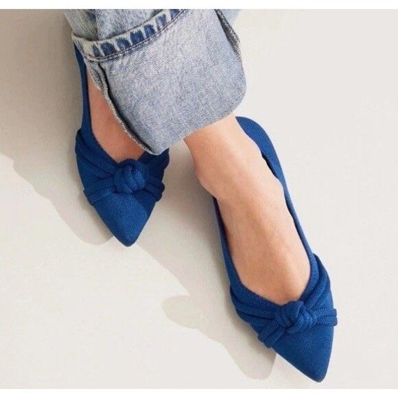 Rothy's The Knot Point II Ocean Blue Pointed Toe Knit Flats Knotted Bow Size 9.5 - Picture 2 of 16